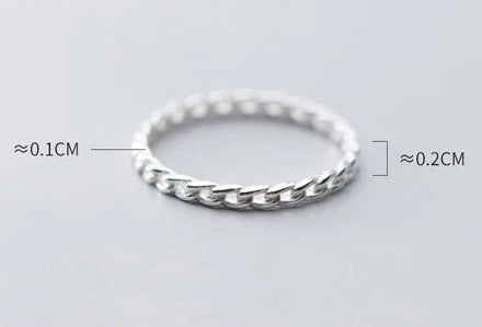 Detailübersicht mit Maßangaben für den schmalen Silberring im Panzerketten-Design aus 925er Echtsilber