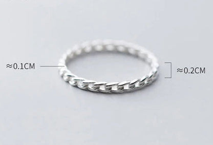 Detailübersicht mit Maßangaben für den schmalen Silberring im Panzerketten-Design aus 925er Echtsilber