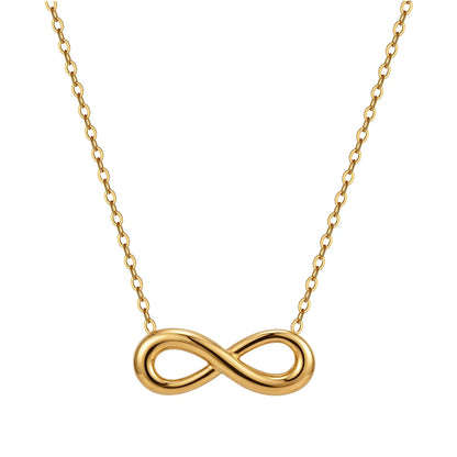 „Filigrane Infinity-Halskette aus goldfarbenem Edelstahl mit PVD-Vergoldung, elegantes Unendlichkeitssymbol an einer feinen Gliederkette.“
