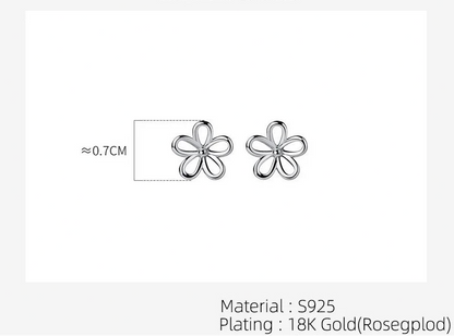 Technische Maßskizze der blütenförmigen 925er Silber-Ohrstecker mit Größenangabe (Durchmesser ca. 0,7 cm).