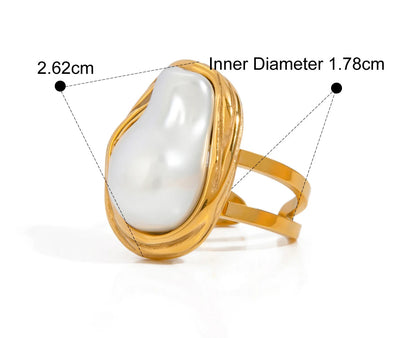 Technische Maße für den goldenen Statement-Ring mit großer Barockperle | Ring aus PVD 18K vergoldetem Edelstahl