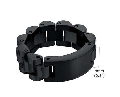 Produktdetail des schwarzen Edelstahl-Rings mit Größenangabe 8mm Breite (0.3 Zoll).