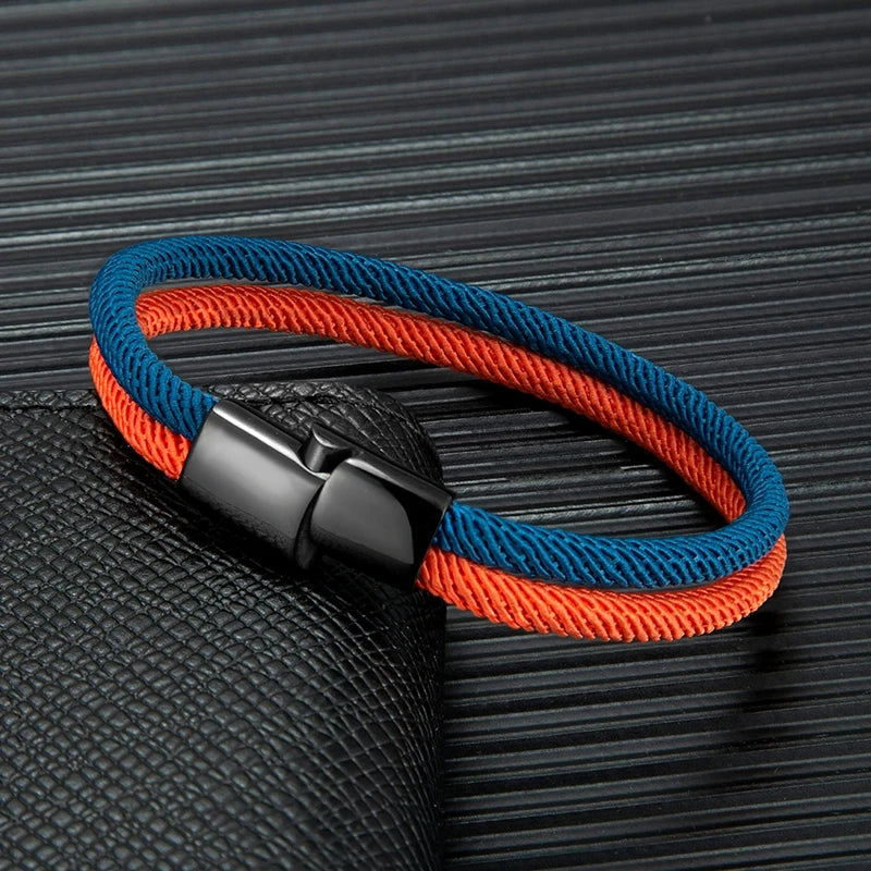 Billie Survival Rope Armband schwarz Edelstahl Magnetverschluss Herrenschmuck
