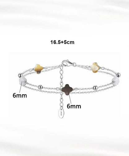 Technische Zeichnung eines doppelten Armbands aus 925er Sterling Silber mit Kleeblättern und Kügelchen (16.5cm + 5cm Verlängerung).