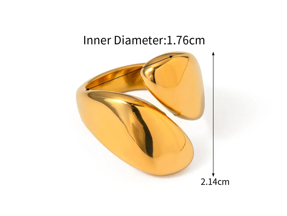 Technisches Produktfoto des gold vergoldeten Edelstahlrings mit Maßangaben, das den Innendurchmesser (1,76 cm) und die Höhe des Rings (2,14 cm) in cm angibt.
