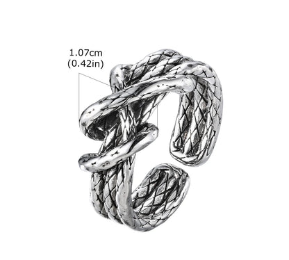 Produktdetail-Grafik des offenen Edelstahl-Knotenrings mit Maßangabe der Höhe: 1.07cm (0.42 Zoll).