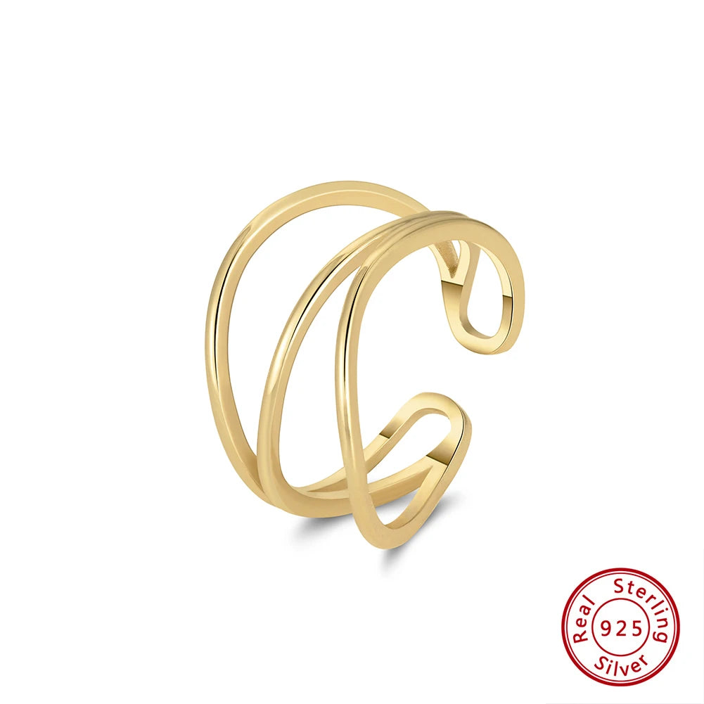 Freigestellter, 14K Gold vergoldeter 925er Sterling Silber Doppelring. Unten rechts: Siegel "Real 925 Sterling Silver".