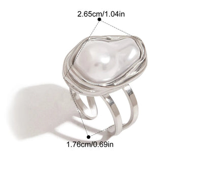 Technische Maße für den silberfarbenen Ring mit unregelmäßiger Perle | offener Ring aus Edelstahl