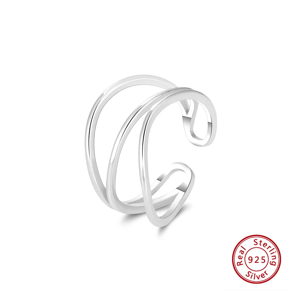 Freigestellter Doppelring aus 925er Sterling Silber. Unten rechts: Siegel "Real 925 Sterling Silver".