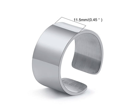 Produktgrafik des breitesten Modells: Offener Edelstahlring mit einer Breite von 11,5 mm. Gewicht 5,4g, Material: Edelstahl (Stainless steel).