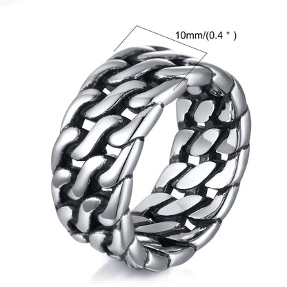 Produktdetail-Grafik des Edelstahl-Rings mit Größenangabe 12mm Breite (0.4 Zoll). Der Ring ist silberfarben.