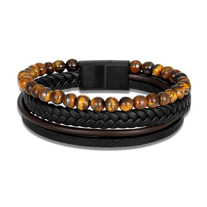 Pello Armband Tigerauge Heilstein Detail Leder Edelstahl Magnetverschluss
