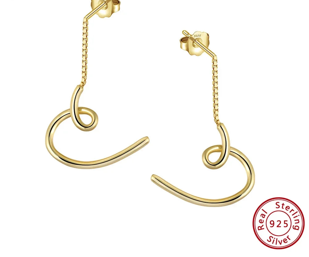 Ohrringe aus echtem Silber mit 14K Vergoldung, filigrane Hängeohrringe mit organischer Form, minimalistischer Schmuck