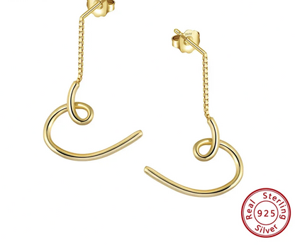 Ohrringe aus echtem Silber mit 14K Vergoldung, filigrane Hängeohrringe mit organischer Form, minimalistischer Schmuck
