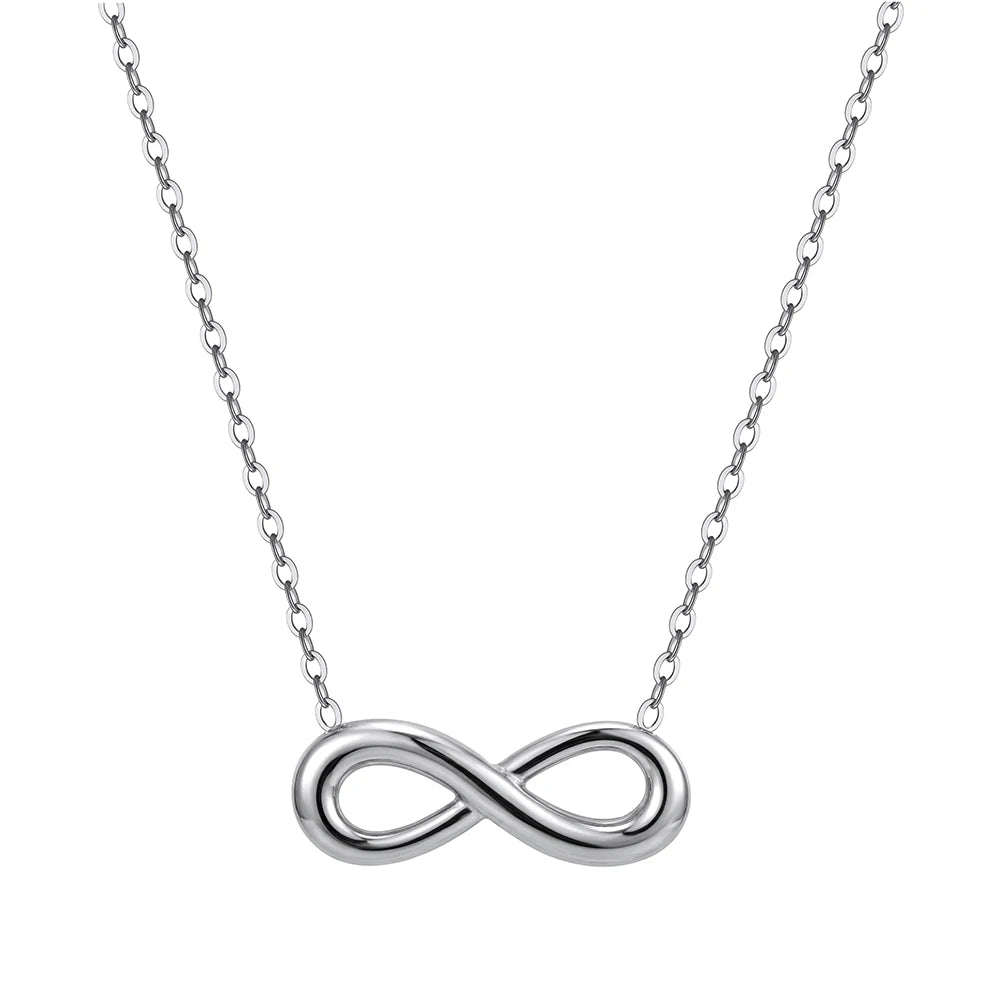 „Minimalistische Halskette mit Unendlichkeitsschleife aus hochwertigem, poliertem Edelstahl in Silber-Optik.“